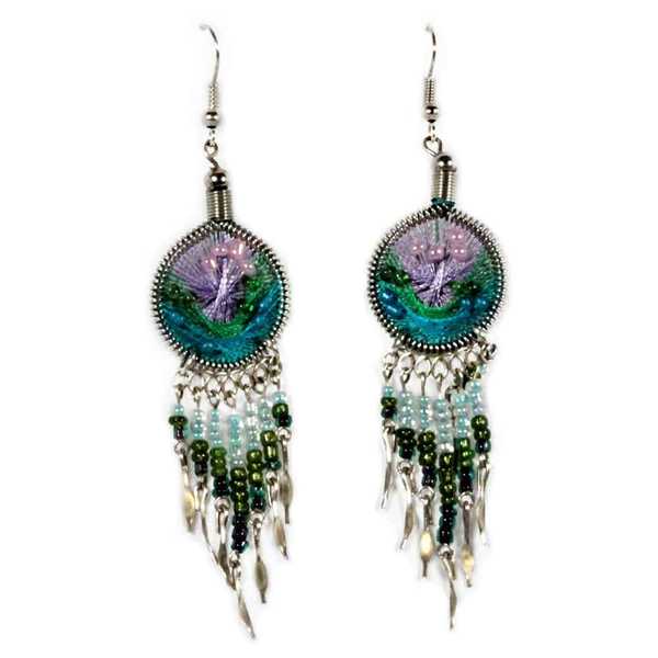 Boucles d'Oreilles Attrape Rêves Fils Violet, Bleu Ciel et Vert avec Perles de Rocailles - Inka Products