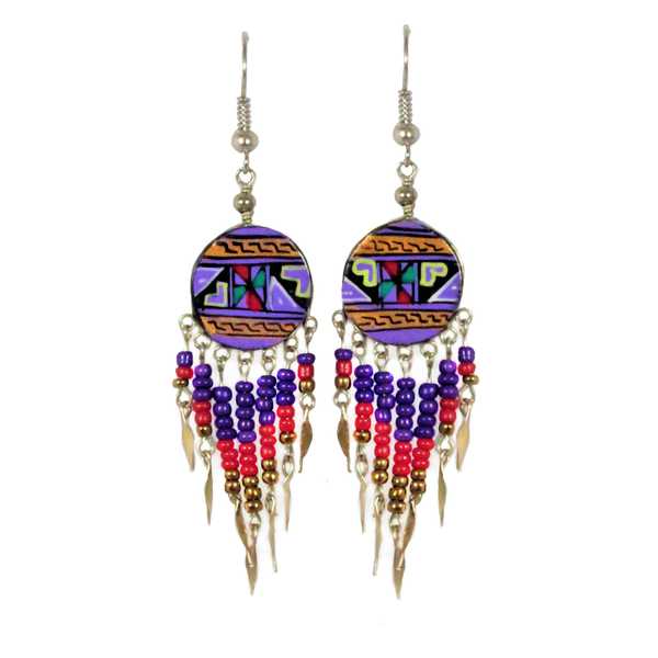 Boucles d'Oreilles Rondes Céramique Artisanale Perles de Rocailles - Inka Products