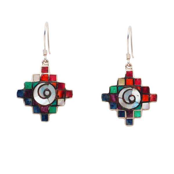 Boucles d'Oreilles Argent - CHACANA Argent 950ème incrusté de Pierres Semi-précieuses - Inka Products