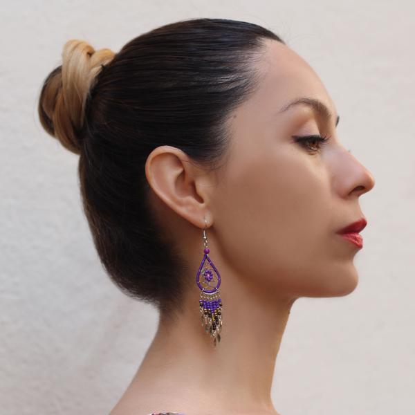 Boucles d'Oreilles Péruviens Goutte Attrape Rêves Perles de Rocailles - Inka Products