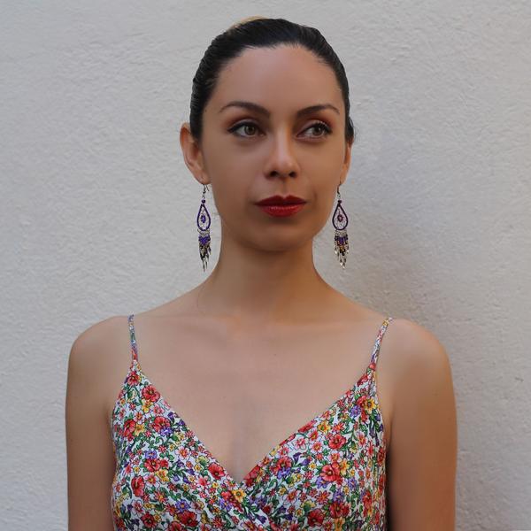 Boucles d'Oreilles Péruviens Goutte Attrape Rêves Perles de Rocailles - Inka Products