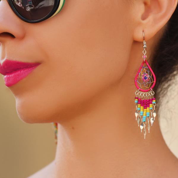 Boucles d'Oreilles Péruviens Goutte Attrape Rêves Perles de Rocailles - Inka Products
