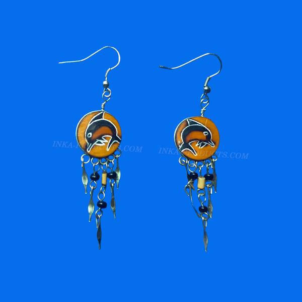 Boucles d’Oreilles Petits Péruviens Forêt Tropicale Dauphin Bambou et Graines - Inka Products