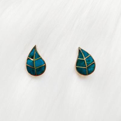 Pendientes de Plata -HOJA DE COCA Plata 950 con incrustaciones de piedras naturales semipreciosas - Inka Products