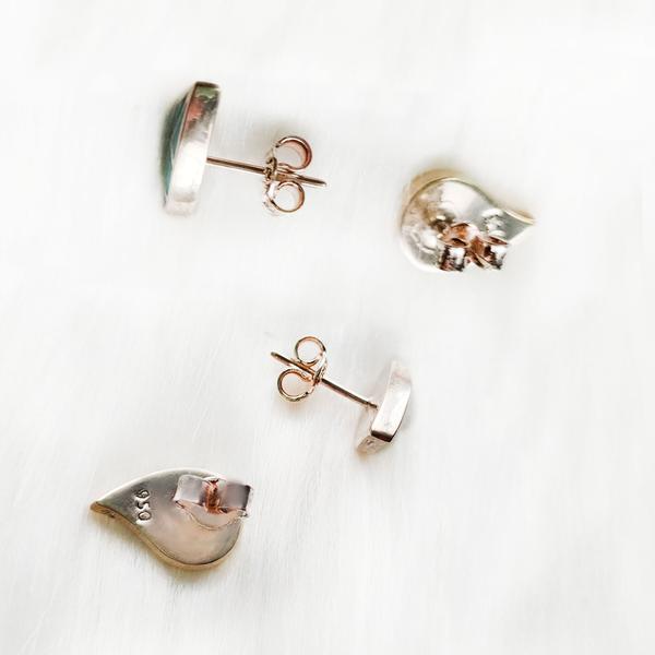 Boucles d'Oreilles Argent - Feuille de COCA Argent 950ème incrusté de Pierres Naturelles Semi-précieuses - Inka Products