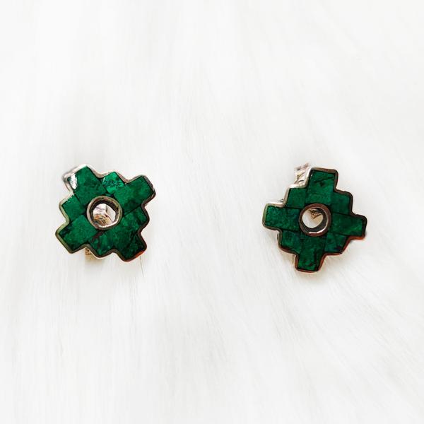 Boucles d'Oreilles Argent - Chacana Inca Argent 950ème incrusté de Pierres Naturelles Semi-précieuses - Inka Products