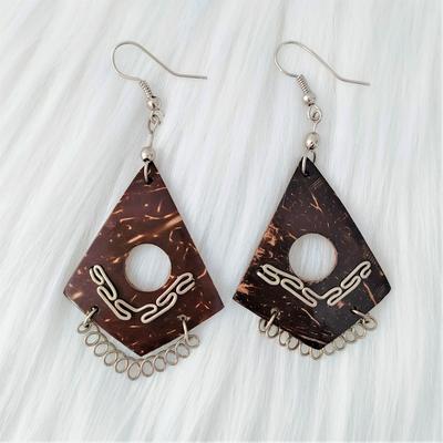 Inka-Products-Boucles d'oreilles péruviennes - Taille Moyenne-Géométrique Losange Coconut