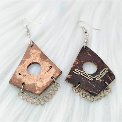 Aretes Peruanos - Medianos Rombo Geométrico de Coco - Inka Products