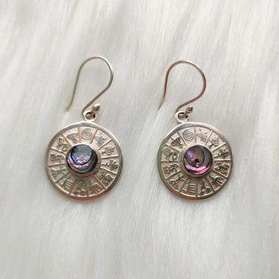 Inka-Products-Boucles d'Oreilles Calendrier Inca-Argent 950 Pierres Naturelles