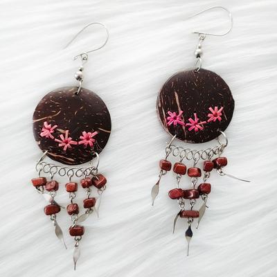 Inka-Products-Boucles d'Oreilles Péruviennes-Noix de Coco et Pierres