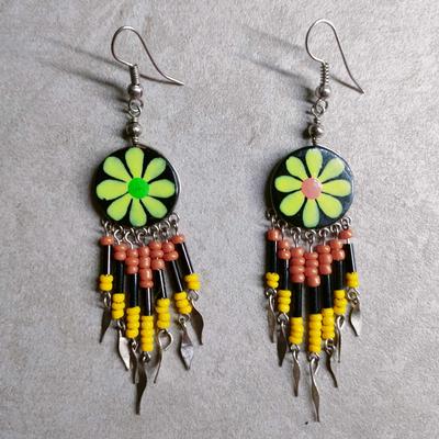 Inka-Products-Boucles d'Oreilles Rondes Céramique Artisanale-Perles de Rocailles