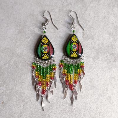Inka-Products-Handmade Ceramic Triangle Earrings-Peruvian Seed Beads