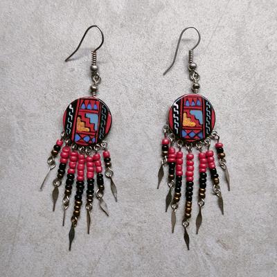 Inka-Products-Boucles d'Oreilles Rondes Céramique Artisanale-Perles de Rocailles