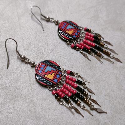 Aretes Circular en Cerámica Artesanal Perlas de Rocalla - Inka Products