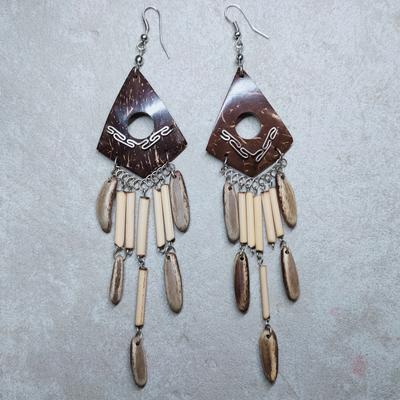 Inka-Products-Boucles d'Oreilles Péruviennes-Losange Forest Beans and Coconut