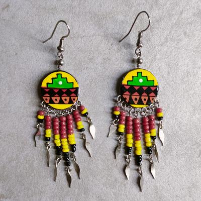 Inka-Products-Boucles d'Oreilles Rondes Céramique Artisanale-Perles de Rocailles