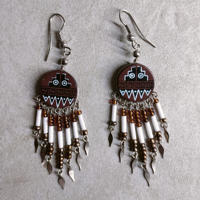 Inka-Products-Boucles d'Oreilles Rondes Céramique Artisanale-Perles de Rocailles