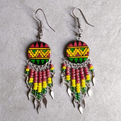 Inka-Products-Boucles d'Oreilles Rondes Céramique Artisanale-Perles de Rocailles