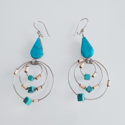 Inka-Products-Boucles d'Oreilles en Pierre Semiprécieuses-Goutte et Trois Cercles Artisanal du Pérou
