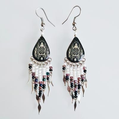 Inka-Products-Boucles d'Oreilles Triangle Céramique Artisanale-Perles Péruviennes Rocailles