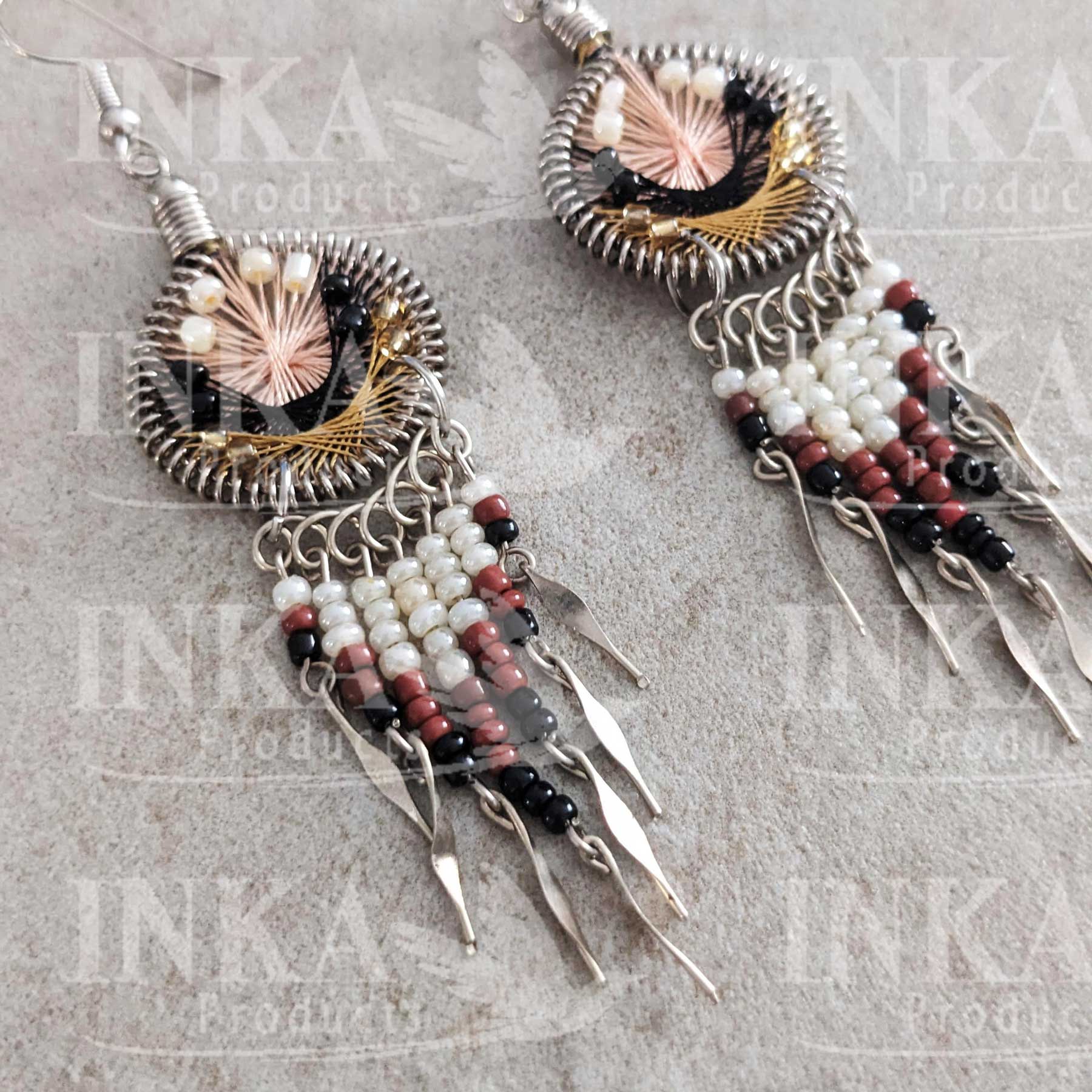 Boucles D'oreilles Percées Tombantes Du Pérou – Bijou Vintage Artisanal Unique – Occasion