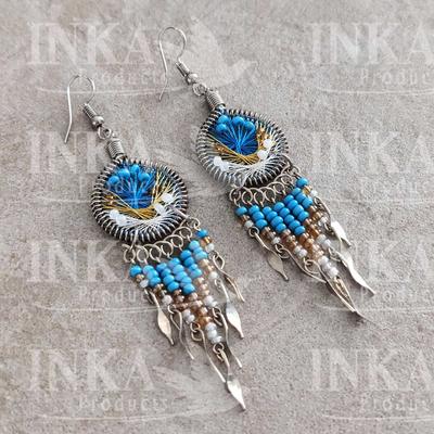 Pendientes Peruanos Atrapasueños Celeste, Amarillo y Blanco - Inka Products