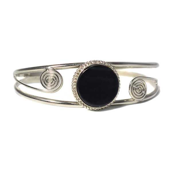 Bracelet en Métal Argenté QILLA Pierre Semi-précieuse Onyx - Inka Products