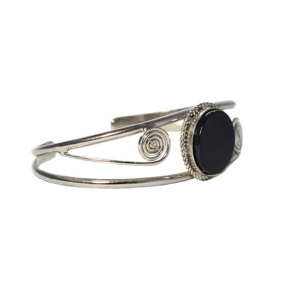 Bracelet en Métal Argenté QILLA Pierre Semi-précieuse Onyx - Inka Products