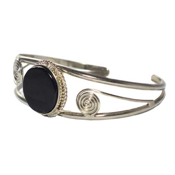 Bracelet en Métal Argenté QILLA Pierre Semi-précieuse Onyx - Inka Products