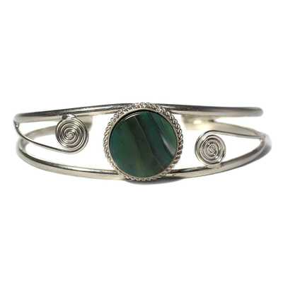 Bracelet en Métal Argenté QILLA Pierre Semi-précieuse Agate Verte - Inka Products