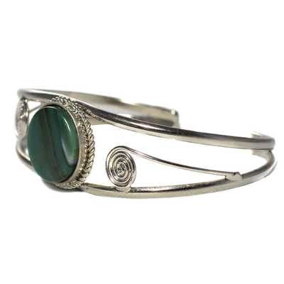 Bracelet en Métal Argenté QILLA Pierre Semi-précieuse Agate Verte - Inka Products