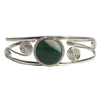 Inka-Products-Bracelet en Métal Argenté QILLA-Pierre Semi-précieuse Agate Verte Blanche