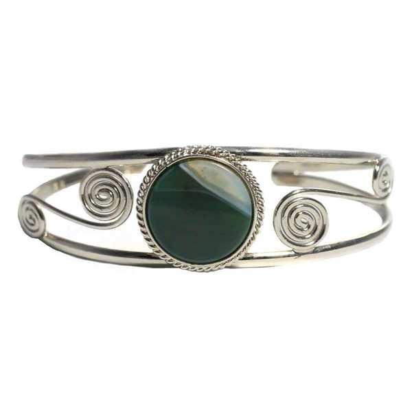 Bracelet en Métal Argenté QILLA Pierre Semi-précieuse Agate Verte Blanche - Inka Products