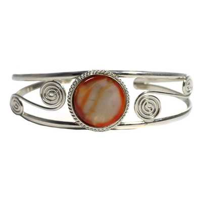 Bracelet en Métal Argenté QILLA Pierre Semi-précieuse Agate Marron Orangé Strié - Inka Products