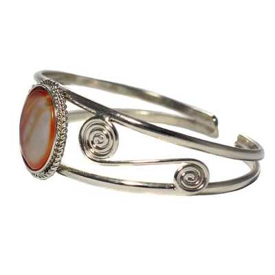 Bracelet en Métal Argenté QILLA Pierre Semi-précieuse Agate Marron Orangé Strié - Inka Products