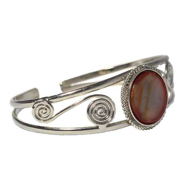 Bracelet en Métal Argenté QILLA Pierre Semi-précieuse Agate Marron Orangé Strié - Inka Products