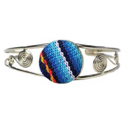 Inka-Products-Bracelet Péruvien en Métal Argenté-Tissu Traditionnel Andin