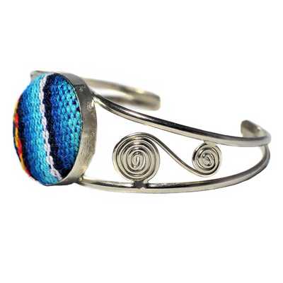 Bracelet Péruvien en Métal Argenté Tissu Traditionnel Andin - Inka Products