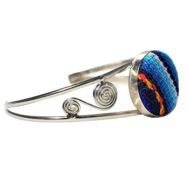 Bracelet Péruvien en Métal Argenté Tissu Traditionnel Andin - Inka Products