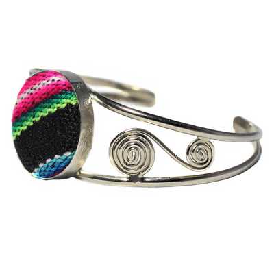 Bracelet Péruvien Métal Argenté Tissu Traditionnel Andin - Inka Products