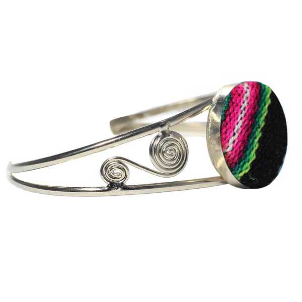 Bracelet Péruvien Métal Argenté Tissu Traditionnel Andin - Inka Products