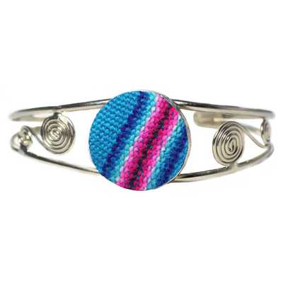 Bracelet Péruvien Métal Argenté Tissu Traditionnel Andin - Inka Products