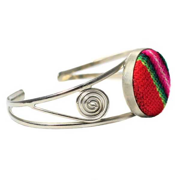 Bracelet Péruvien Métal Argenté Tissu Traditionnel Andin - Inka Products