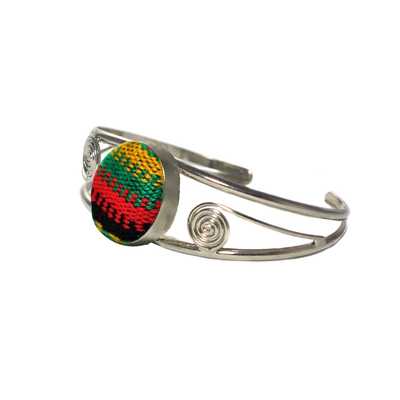 Bracelet Péruvien Métal Argenté Tissu Traditionnel Andin - Inka Products