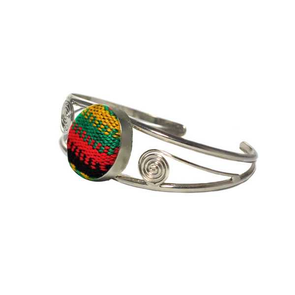Bracelet en Métal Argenté Péruvien Tissu Traditionnel Andin Coloré - Inka Products