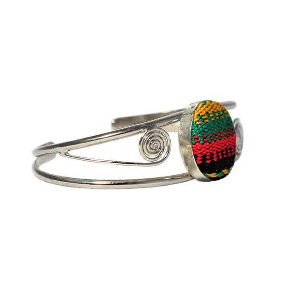 Bracelet en Métal Argenté Péruvien Tissu Traditionnel Andin Coloré - Inka Products