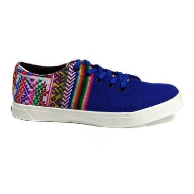 Sneakers Baskets Basses PARACAS BLEU Tissu Péruvien Motif Ethniques Homme-Femme - Inka Products