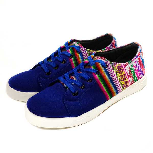 Sneakers Baskets Basses PARACAS BLEU Tissu Péruvien Motif Ethniques Homme-Femme - Inka Products