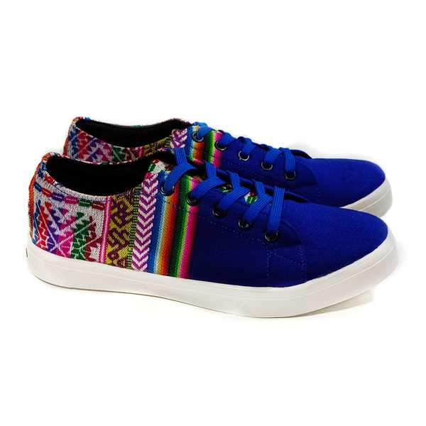 Sneakers Baskets Basses PARACAS BLEU Tissu Péruvien Motif Ethniques Homme-Femme - Inka Products