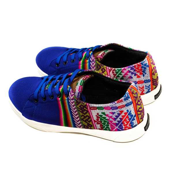 Sneakers Baskets Basses PARACAS BLEU Tissu Péruvien Motif Ethniques Homme-Femme - Inka Products